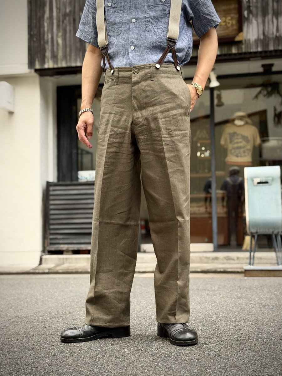 New Arrival】 ・High Back Linen Work Trousers Color:OLIVE,BLACK
