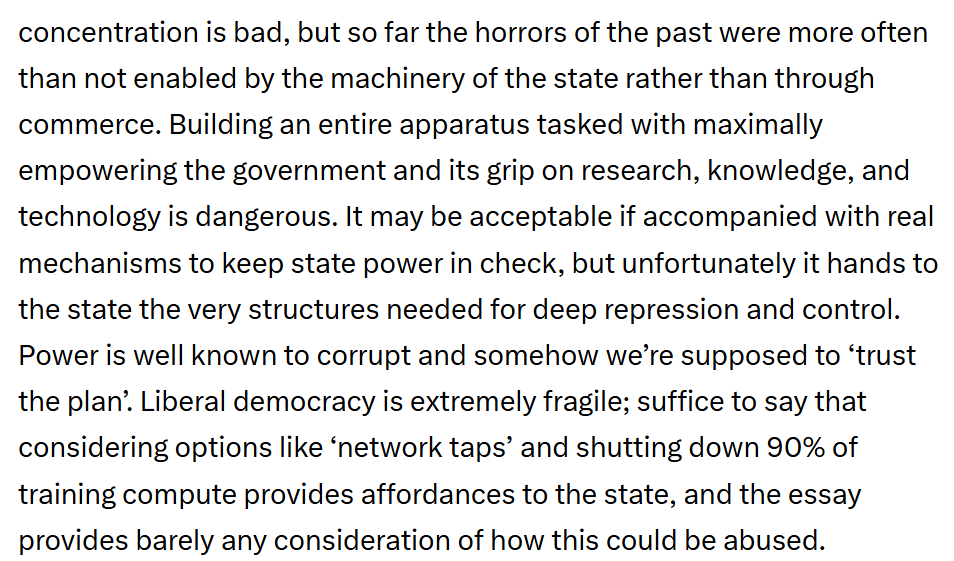 ramez's tweet photo. Excellent essay from Seb. AI 2040, while purporting to work against concentration of AI power, would instead hyper-concentrate it. Many other fine points throughout. Read the whole thign. https://t.co/29cZOHBPla
