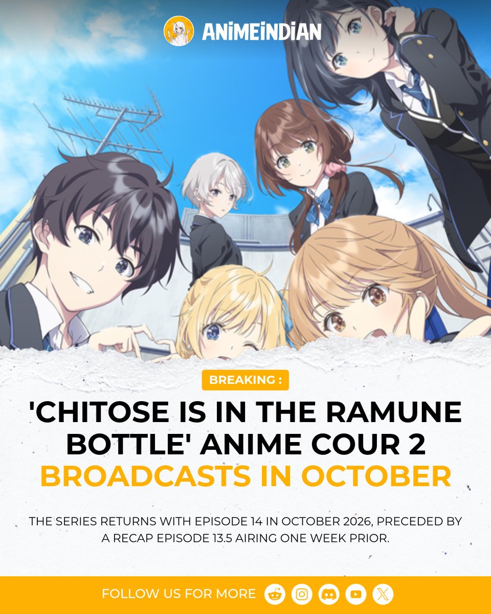 Animeindian_'s tweet photo. Chisote is in the ramune bottle anime cour 2 will be released in october 

#anime #otaku #animenews #animecommunity https://t.co/N6oThiorwm