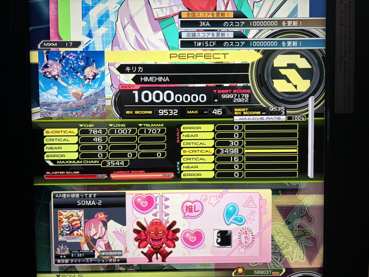 2910S0mar's tweet photo. 1クレ目で新規17P3つ出た！
あと1曲いければ通しPだったのに😵 https://t.co/Tu6ys2ysYw
