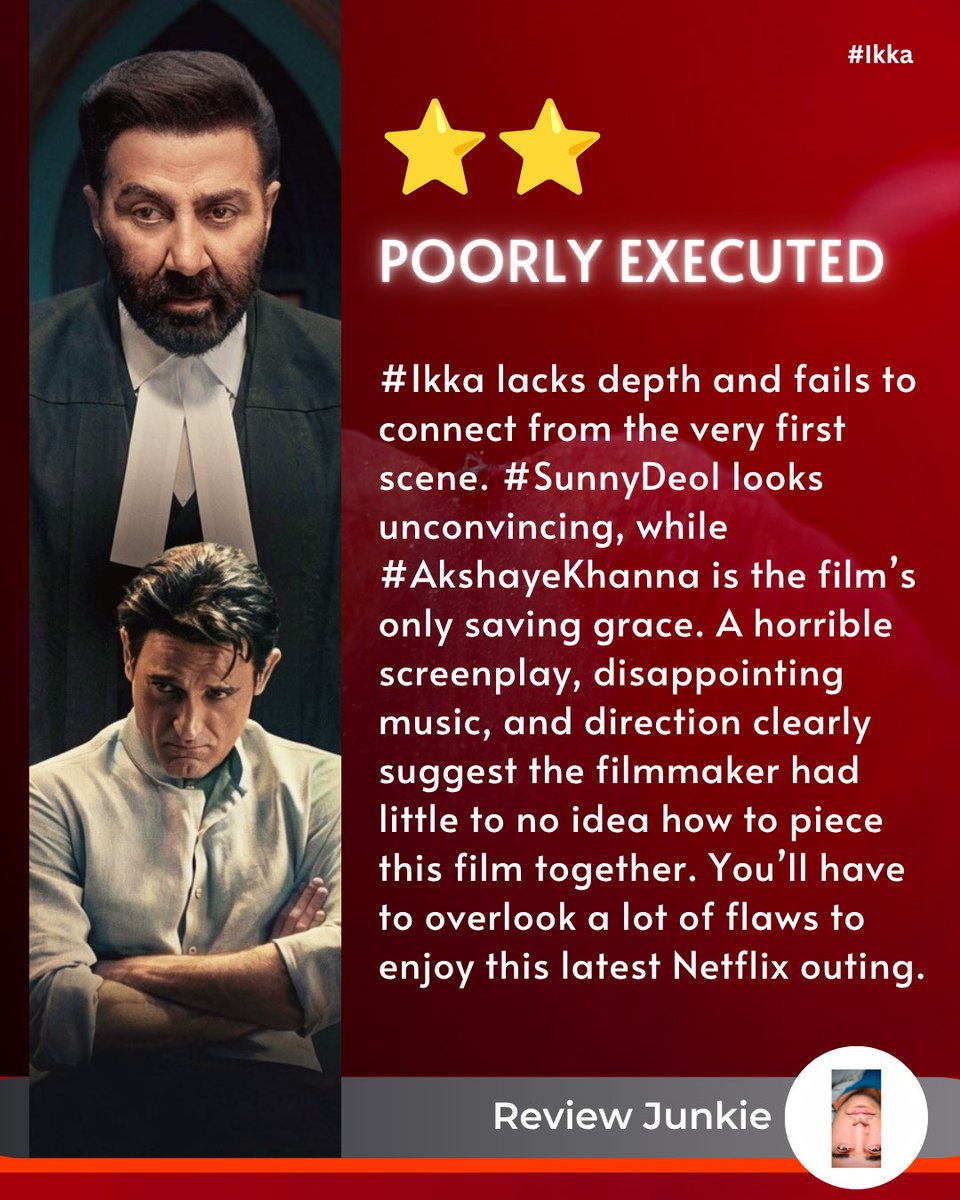 reviewjunkie12's tweet photo. #Ikka #IKKAreview #SunnyDeol #AkshayeKhanna #DiaMirza #Netflix https://t.co/QruCLzors8