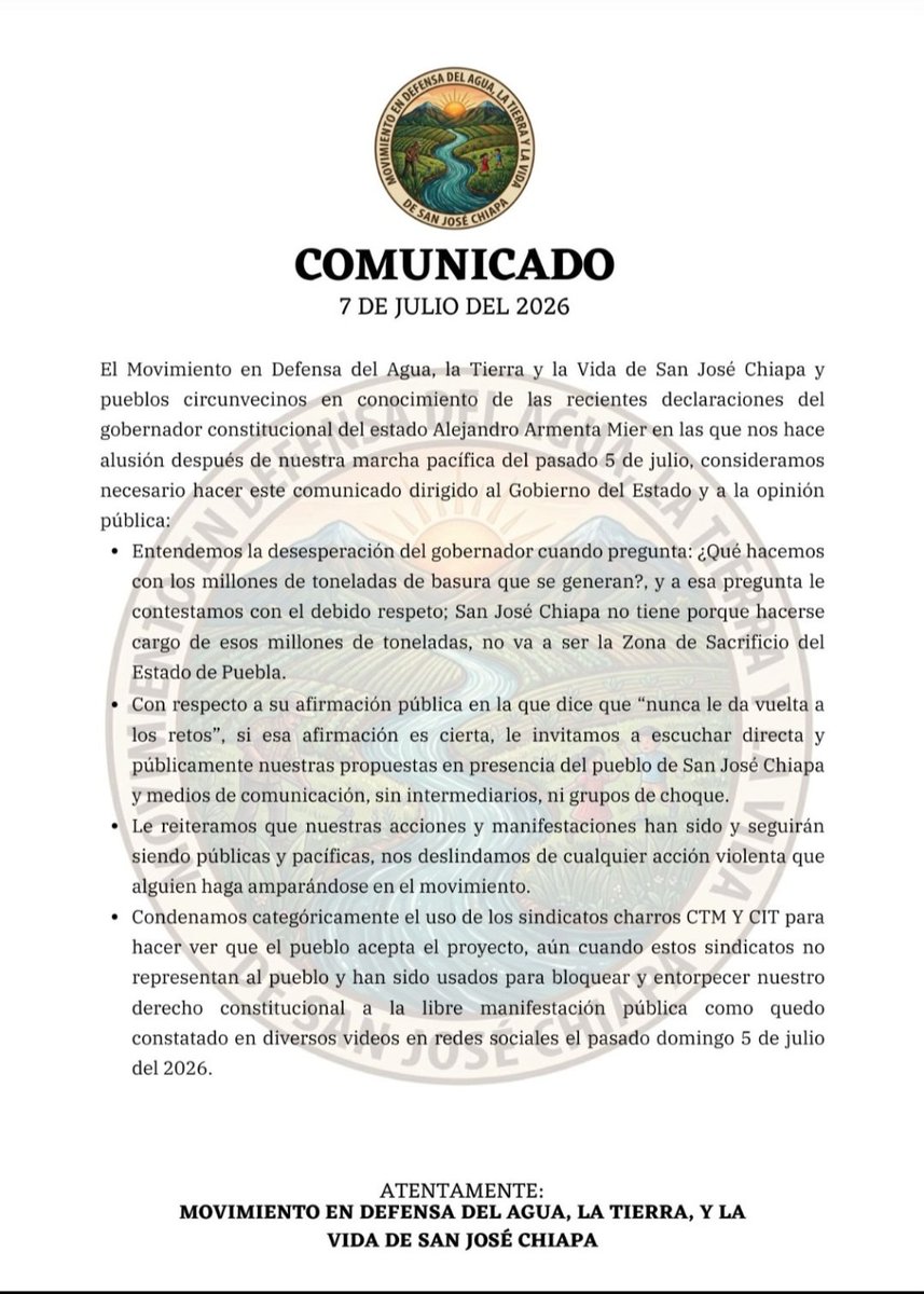 aalerika's tweet photo. @rynram @Claudiashein @liberaradio @cynthiagarama @ElsaLeti @gladys_rn @LaGabyMedina @Morpheus_mx1 @juanczuniga @GilSantisteban @eriqkina @AguedaBarojas #SanJoséChiapa #Puebla busca ayuda a represión ante el #Gobierno de #Puebla, con nuestro último posicionamiento no hemos recibido respuesta https://t.co/2sCiHOSBzX