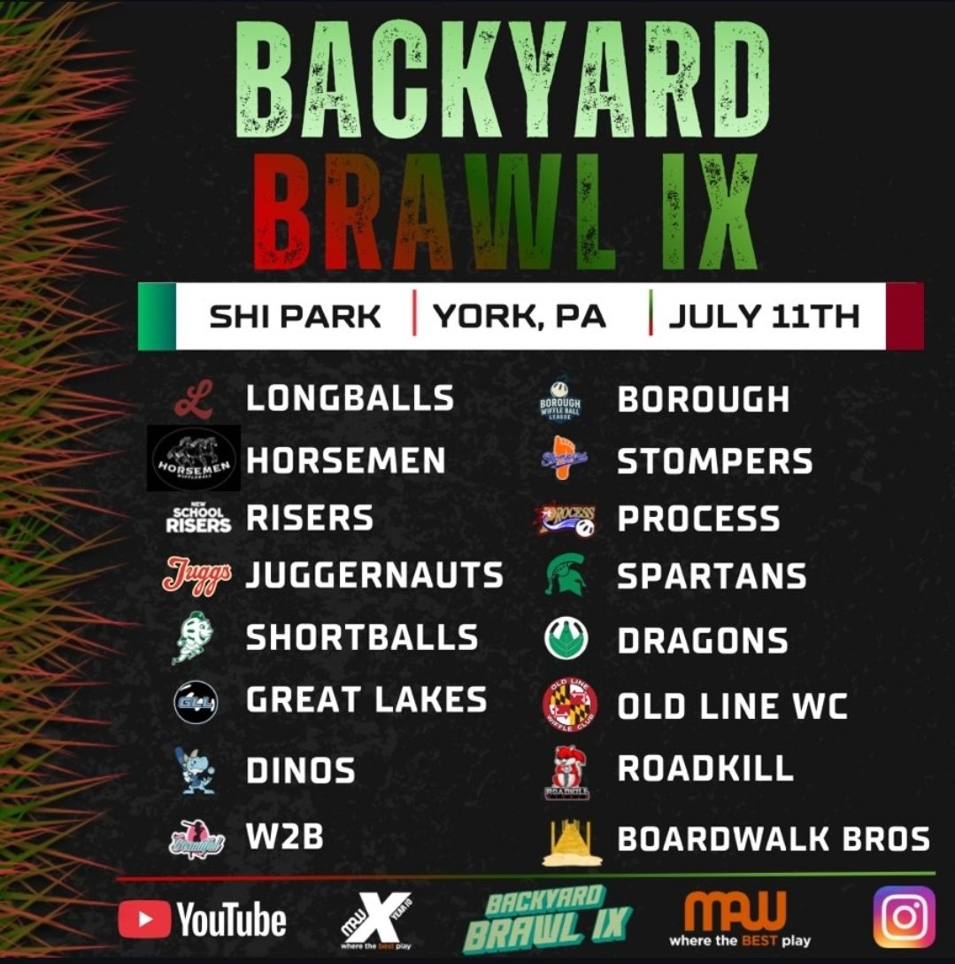 W2Bwiffle's tweet photo. Today (7/11/26), W2B travels to York, PA to compete in the @Midatlanticwiff Backyard Brawl IX tournament!

W2B Roster:
- @milzy26
- @rettopnad
- @CSkip16
- Mike Collins 

Check out the streams on https://t.co/zzLD0r4OKJ starting around 8:45am. https://t.co/cYjEfyh9Ox