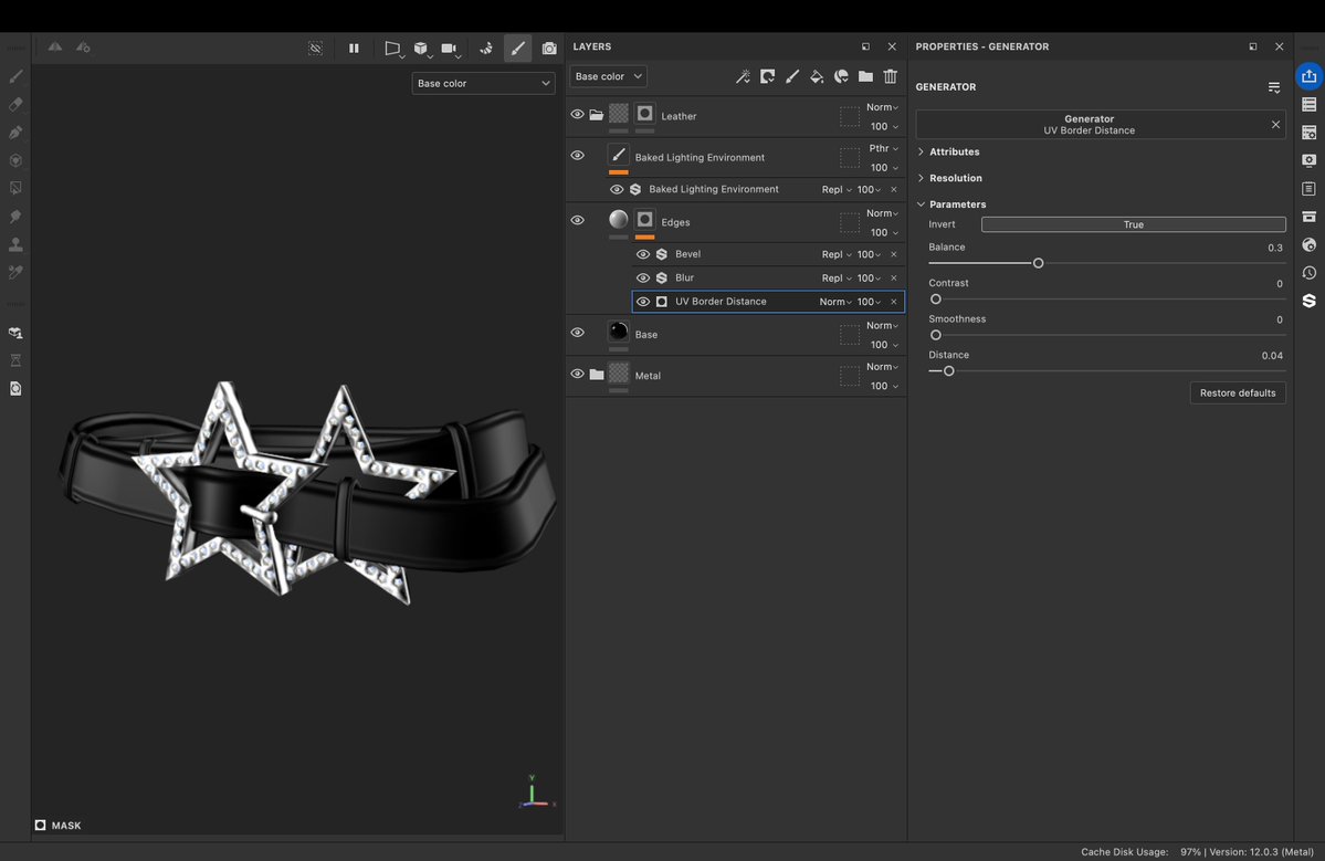 hokart599408's tweet photo. Simple Leather Belt Texture Tutorial ⬇️⬇️⬇️

This tutorial will show how I achieve the leather texture to my belt 😁 I will try my best to make it simple and it will all be done in the colour channel.

Step 1: 
Add the base material with Colour = Black (Not 100% black), Roughness = 0 and Metal = 0.6
Add a baked lighting filter with "Soft 1Front 2back" environment selected

Step 2:
I like having bumps at the edges of the belt so to do this I add a layer with a black mask. In the black mask add a "UV Border Distance" Generator, then click "Invert Mask". Take in mind this generator uses your seams that you made in blender so make sure your seams are along the top and bottom of the belt. Another option is to use the curvature generator instead of the UV Border generator. I like to add a blur filter above and then the Material should only have Height = -1

Step 3:
Next I add another layer with a black mask. In the black mask I add a fill layer called "Grunge Leather Damaged". This Material should only have Height = 0.05
I like to add a curvature generator on top of the fill layer and make the blending mode "Subtract". This will make the edges not have the leather texture, makes it seem a bit more worn

Step 4:
Finally I add stitches and holes to the belt. For the stitches I use the "Top Stitch" tool, found in the asset toolbox. I can make a more in depth tut on how to add stitches in another post.
For the holes I make a new layer and add a black mask. I add a paint layer to the black mask and then paint on where I would like the holes to be. The Material should have Colour = Black, Height = -1 and Metal = 1

That is everything for today, I hope you guys learnt something useful from this and make some crazy belts!! 😁

#Roblox #UGC #Texturing #SubstancePainter #Belt #Tutorial #UCGCreator