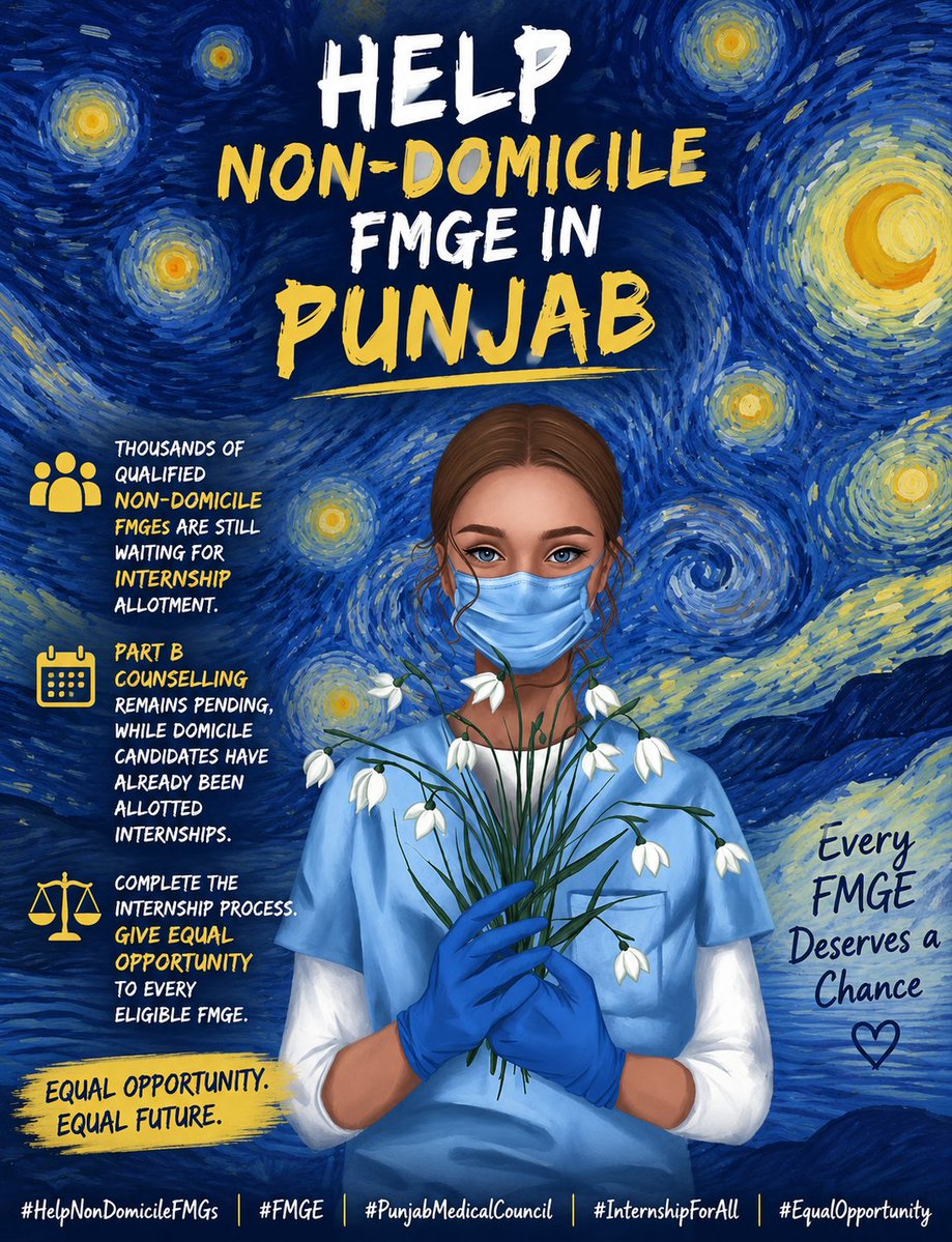 gauriyq3v's tweet photo. A doctor's journey shouldn't stop because of domicile status.

Non-domicile FMGEs in Punjab have waited long enough. Open Part B counselling. Complete the internship process.

Equal qualification. Equal opportunity.
#HelpNonDomicileFMGEs #FMGE #JusticeForFMGEs https://t.co/yecv7rSv4W