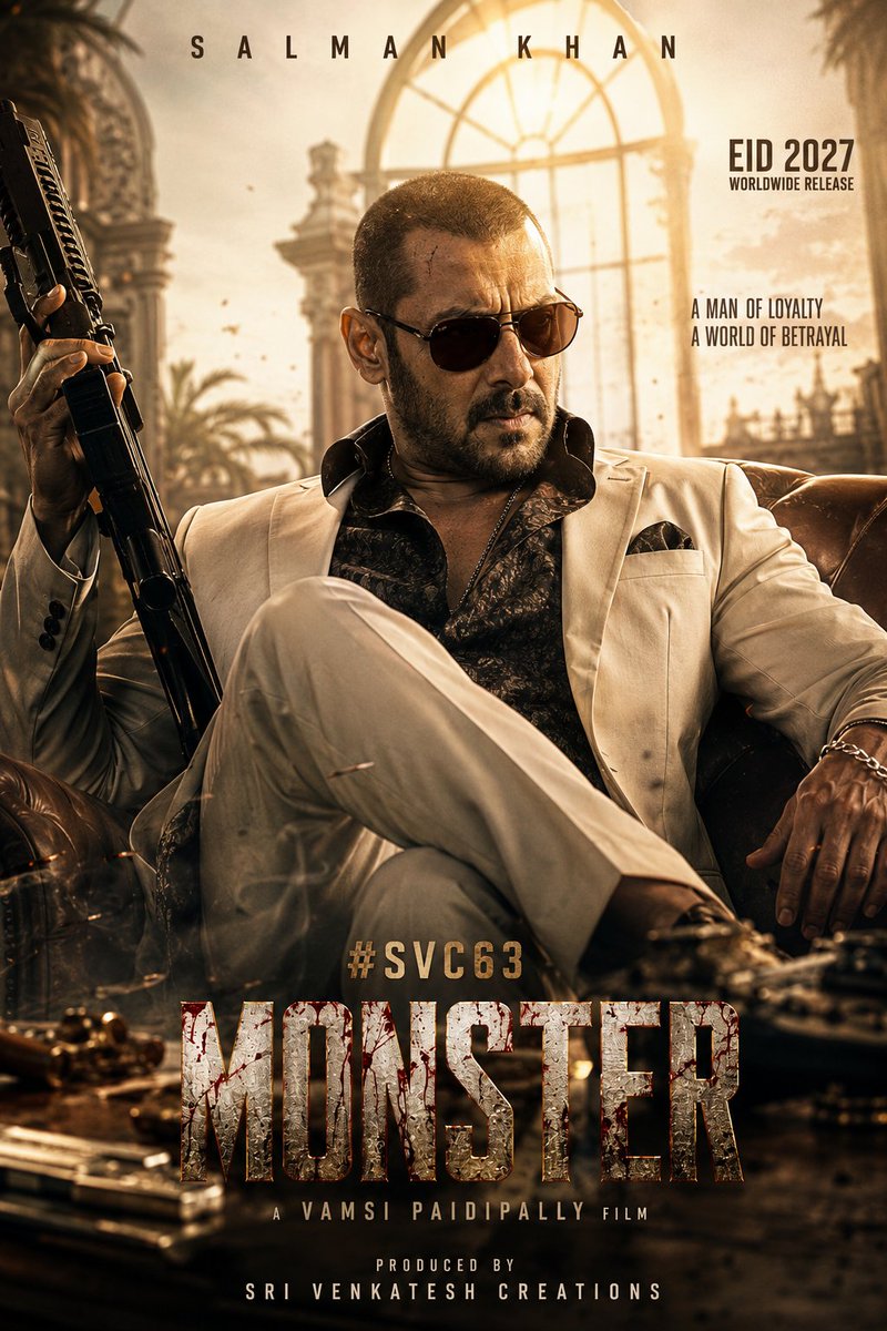 Xyne_Op's tweet photo. The moment we’ve all been waiting for has finally arrived. 😈

​For the first time ever, Salman Khan is stepping into the dark side. Witness him embracing a villainous avatar that will shatter the box office records 💥❤️‍🔥
​
 Monster 😈 is coming on #Eid2027 

#SVC63 https://t.co/oCwImvOmRH