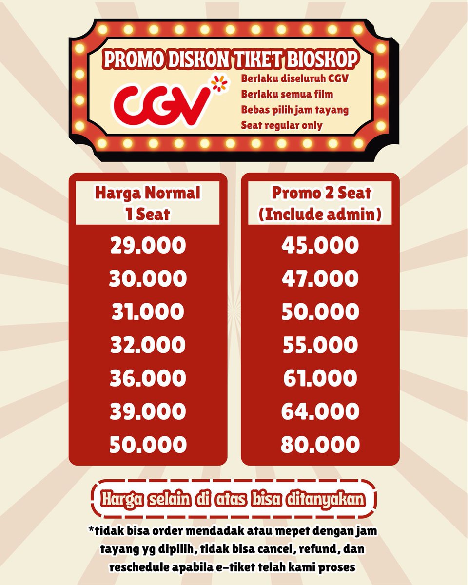 radeyshop's tweet photo. READY YAA PROMO DISKON 2 TIKET CGV ALL MOVIE😍

t. wts wtb murah foufo obsession jangan buang ibu moana 402 rumah sakit angker korea minions toy story 5
#bealanjaㅤ https://t.co/94UOrWw66j