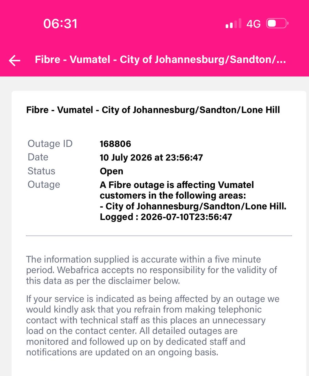 GarethEStark's tweet photo. Hello @vumatel do you have a update on the outage ? https://t.co/0udVwiwatd