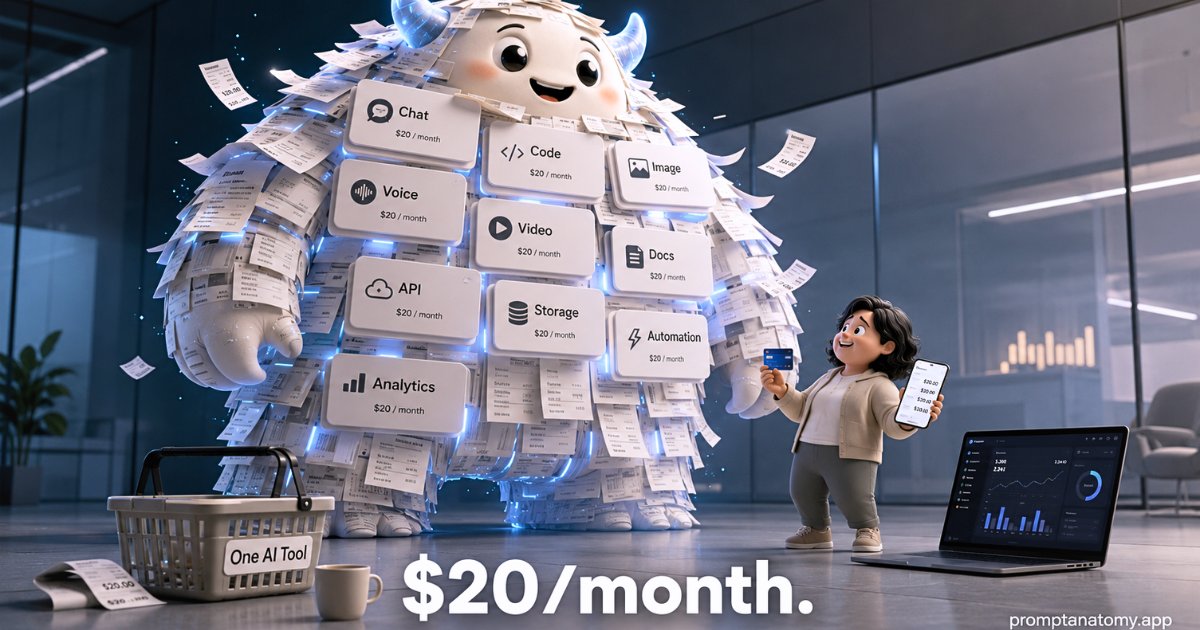PromptAnatom's tweet photo. 🚨 The "$20/month AI startup" is a myth.
The internet says you only need one AI subscription.
Reality? You're feeding the Subscription Monster. 👾

A typical AI startup stack looks like this:
• Cursor Pro → $20–60
• Claude + ChatGPT → ~$40
• Gemini Advanced → $20
• Vercel Pro → $20+
• Railway Pro → $20+
• Zapier / Make → $25+
💸 Total: $200–350+/month for one founder.

Add a co-founder? You're suddenly spending $500–700+ before landing your first customer.

The problem isn't AI.
It's SaaS sprawl.

Every tool solves one problem. Together, they quietly become one of your biggest monthly expenses.

How much is your AI + dev stack costing you today? Drop the number below. 👇