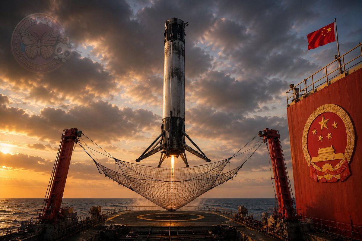 SkullFF7's tweet photo. China se está acercando, mientras el mundo sigue atento a Starship, China acaba de lograr un hito histórico al recuperar por primera vez el propulsor de un cohete orbital. Lo más llamativo es que no utilizó el mismo método de SpaceX: en lugar de aterrizar sobre patas, el cohete fue capturado por una plataforma marítima equipada con una enorme red. Es un paso importante hacia cohetes reutilizables más baratos y demuestra que la carrera espacial ya no tiene un único protagonista. 🚀

¿Crees que China podrá competir de tú a tú con SpaceX en los próximos años? 👇
#SpaceX #ElonMusk #China #Starship #Espacio #Tecnología
