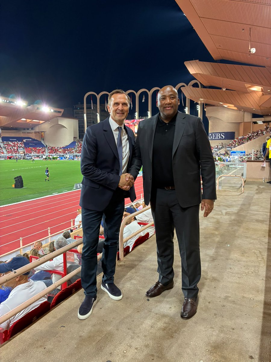 GaytonMcK's tweet photo. We were locked in meetings all day with the World Athletics team at their HQ in Monaco. I joined their CEO, John Ridgeon, at the Diamond League last night. What an experience. SA will soon be back as the host with the most 🇿🇦🔥. We are cooking 🫕. Watch this space. https://t.co/aHgPJI6ntT