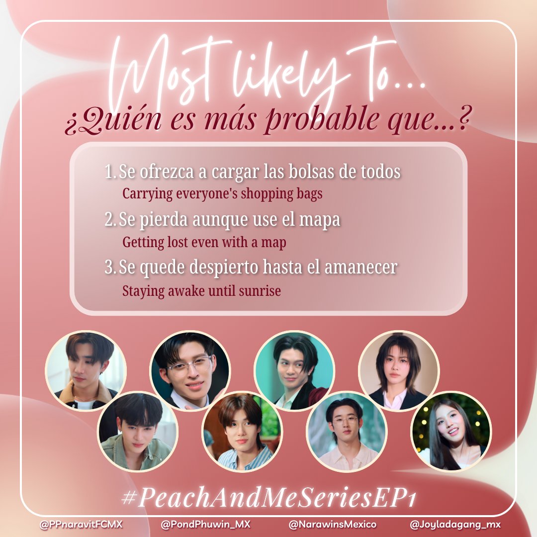PPnaravitFCMX's tweet photo. Most likely to... № 6 ♡
¡Hora de elegir! Dejen sus apuestas aquí abajo y compartamos los resultados.

#PeachAndMeSeriesEP1 https://t.co/YJl2aO3EWl