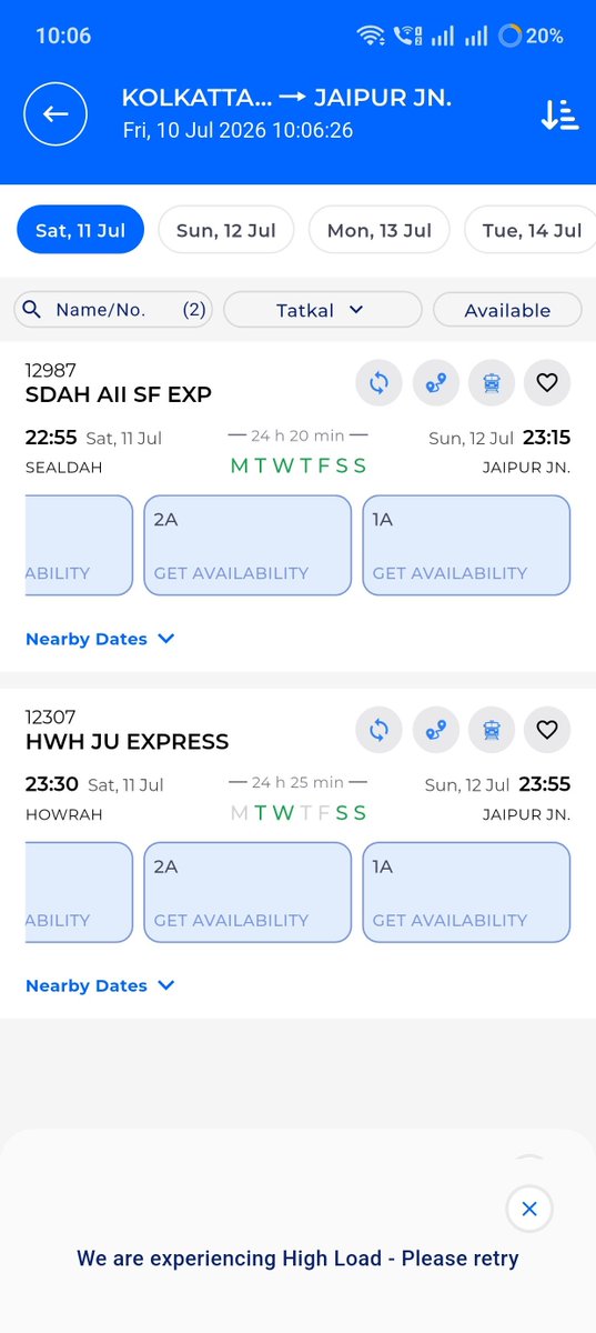Nitin_Modi17's tweet photo. @RailwaySeva @IRCTCofficial 

Why even you are operating app only for agents?

@AshwiniVaishnaw 

Common man are not allowed to book tatkal ticket?

Ur super app doesn't work from 10:00 to 10:10 https://t.co/bKcf8pr3mi
