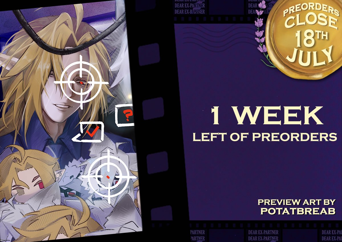 lycahugozine's tweet photo. ✨PREORDERS END IN 1 WEEK✨

"Saying something like you're the apple of my eye might be too cheesy, but I have you as my target~"
"I would argue that is still cheesy by your standards."

Featured page art is by one of our artists, @potatbreab. Thank you for your hard work 💜🪻 https://t.co/EadMxO5N8d