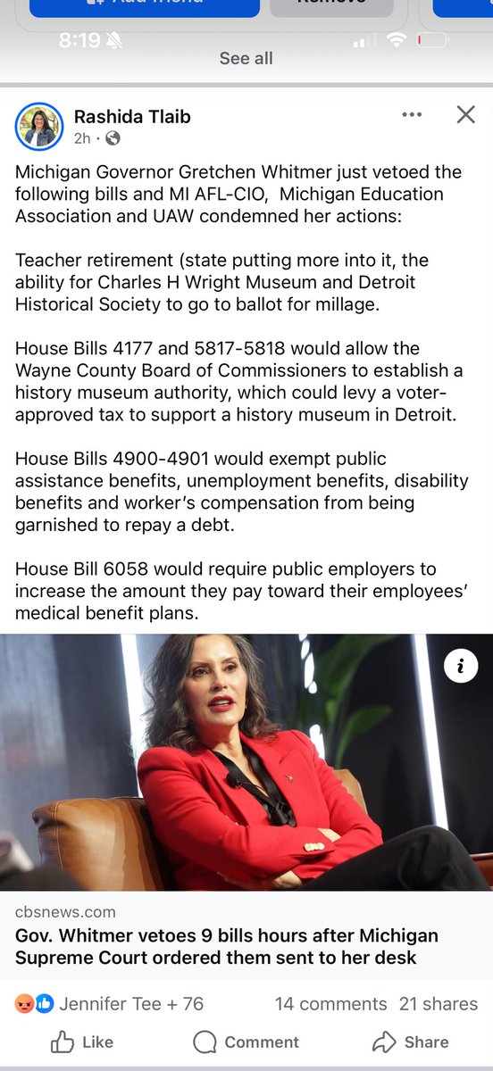 samueljrob's tweet photo. Democratic politicians and candidates are criticizing Gov. Whitmer for vetoing bills passed by House Democrats in 2024, forced to her office by the MI Supreme Court after being stalled by Republicans. https://t.co/REmJieCNZ4