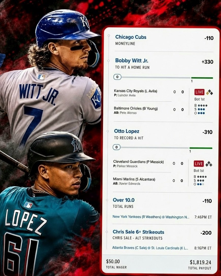 pacman0827's tweet photo. #MLB #MLBPicks #SportsBetting #BaseballPicks #Parlay #SGP #StrikeoutProps #PlayerProps #BettingX #SportsBettor #GamblingTwitter #MLBTwitter #CashIt #WinningPicks #SportsInvesting #StickWitIt #LockOfTheDay #GreenWall #FadeOrFollow #RunItUp https://t.co/DPjlNszYC3