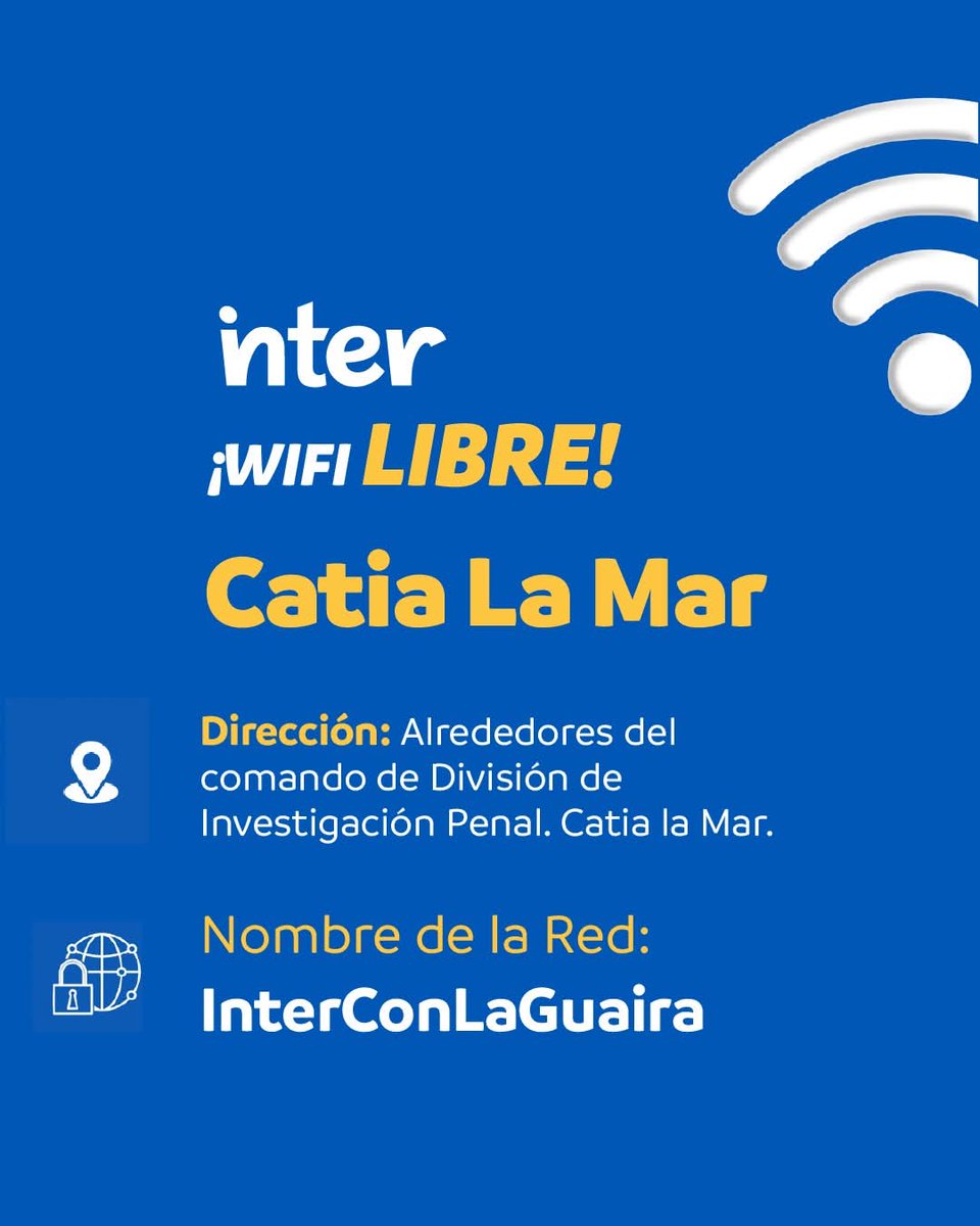 JORGETELECOM's tweet photo. Repaso actualizado de los puntos de wifi libre instalados por @tumundointer en el estado La Guaira, como conectividad adicional de emergencia tras los terremotos del 24 de junio en Venezuela.
- 1 en Catia La Mar
- 2 en Maiquetía
- 1 Macuto https://t.co/XdKYXKCgRC