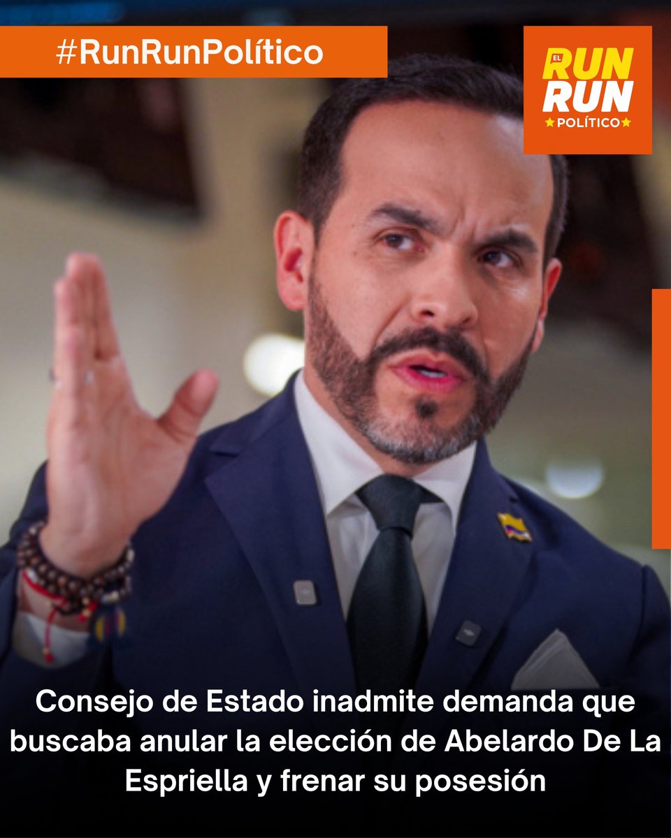 jpserna's tweet photo. #Justicia| El Consejo de Estado inadmitió la demanda de nulidad presentada contra la elección de Abelardo De La Espriella como presidente de Colombia para el periodo 2026-2030. La acción, promovida por el abogado del Pacto Histórico, Luis Guillermo Pérez, también pretendía suspender de manera urgente el acto de posesión previsto para el próximo 7 de agosto.

La demanda cuestionaba el acto administrativo mediante el cual el Consejo Nacional Electoral declaró la elección del presidente electo. Entre los argumentos expuestos figuraban el presunto uso indebido de símbolos patrios durante la campaña, supuestas conductas de estigmatización y deslegitimación del adversario político, así como una presunta incompatibilidad constitucional derivada de un supuesto juramento de naturalización estadounidense.

El demandante sostenía que esas actuaciones podrían afectar principios como la libertad del voto, el pluralismo político, la igualdad entre los candidatos y la autenticidad de la voluntad popular. También solicitó una medida cautelar para impedir la posesión mientras se resolvía el proceso.

Sin embargo, el alto tribunal inadmitió la demanda, decisión que impide, por ahora, que el proceso avance y deja sin efectos la solicitud de suspender la posesión del presidente electo. La ceremonia prevista para el 7 de agosto se mantiene sin modificaciones.

La decisión no constituye un pronunciamiento de fondo sobre las pretensiones de la demanda. El expediente solo podría continuar si el demandante logra subsanar los requisitos procesales señalados por el Consejo de Estado, siempre que ello sea jurídicamente procedente. 🔸#RunRunPolítico