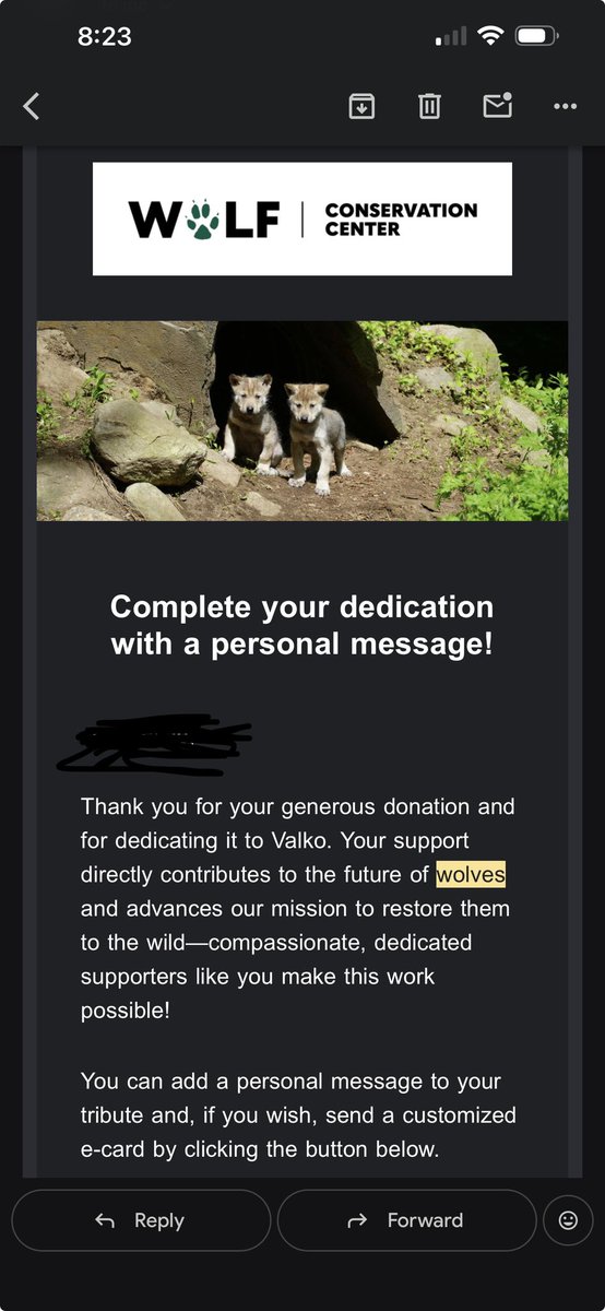 dewdrop_lolly's tweet photo. I love it when a fandom bands together to stick to their principles while also supporting a good cause, so of course I had to join in and donate to wind conservation in Valko’s name. Infold, please #bringbackvalko ! The little wolf is so loved! #valkowasframed #ValkoAwooo https://t.co/Kc3peSrLQ6