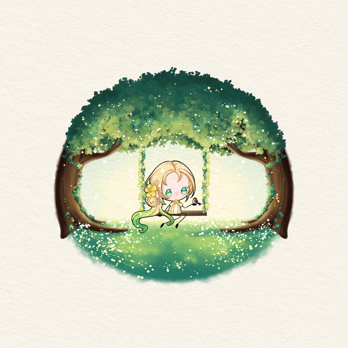 hanabloomfae's tweet photo. A Spring spirit in her secret sanctuary! ✨🌱

Wonder what is she telling the little bird 🐦✨️

🎨: @oCharm_Devilo 

#hana_bloomfae #vtuberEN https://t.co/4OXYyXpc0k