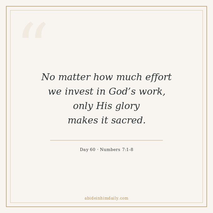 abidehimdaily's tweet photo. 🌿 The tabernacle was built and running.

But what made it sacred was the glory of God resting on it. Without Him, the best we produce is nothing.

Day 60 | Numbers 7:1-8 https://t.co/GPBPeihxqD
#AbideInHimDaily #TrustTheGardener https://t.co/1gTtpKppI9