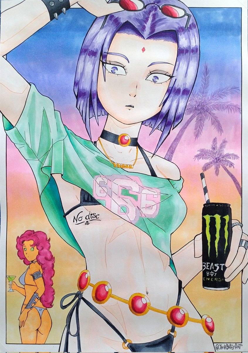 jackbattyart's tweet photo. Raven based on the girl from the *GTA: No Disco* cover, and Starfire on the one from *GTA: Vice City* (Ohuhu + Arrtx alcohol-based markers)  Next drawing? / Next FanArt? #gta6fanart #gta6 https://t.co/mBmvH1LEjA