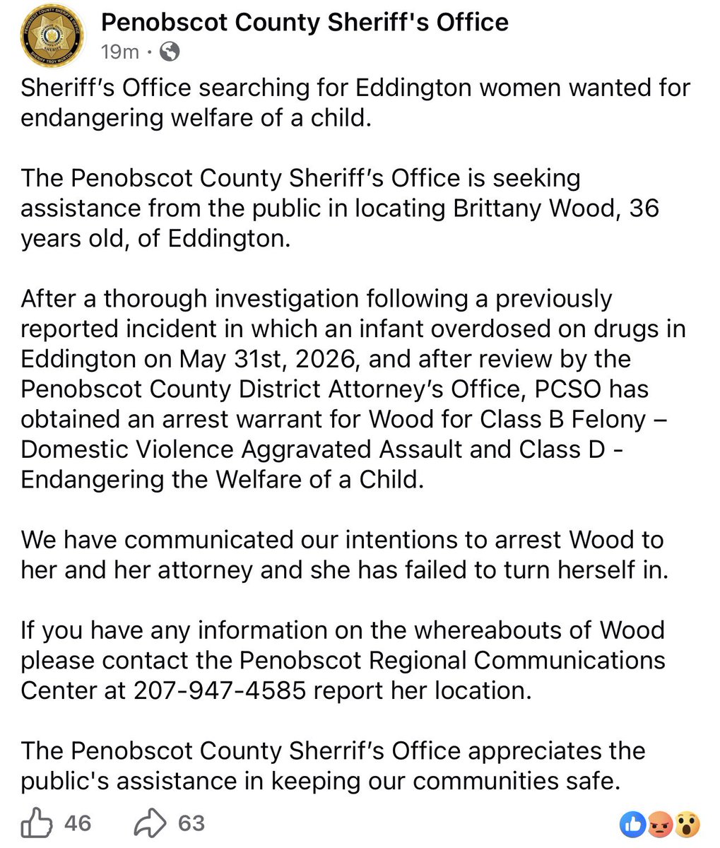 SteveRob's tweet photo. Maine school board member is wanted on a warrant tied to an infant overdose. https://t.co/6yuYwWNlPh
