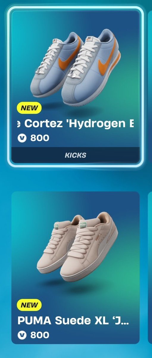 KidLaroiFNShop9's tweet photo. No

But the High Stakes Summer bundle is out, i was looking forward to this set, love the HSC

Samurai Jack is now in fortnite, never watched it as a kid, so this collab means nothing to me

And new kicks, Nike Cortez 'Hydrogen Blue' and Puma Suede XL 'Jasmine Flower/White' https://t.co/ZOw8aUa1LQ