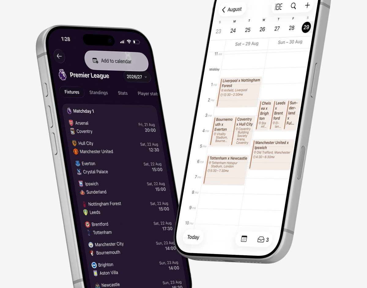 Golo_app's tweet photo. Add the season. Forget the FOMO. 📅

Add a whole competition or club to your personal calendar in one tap. Every fixture, every kickoff time, right where you already look. No more manually adding games one by one.

Go-lo. Read the game. Call it first.

Download for iOS: https://t.co/7143hjSk1y

#GOLO #calendar #football