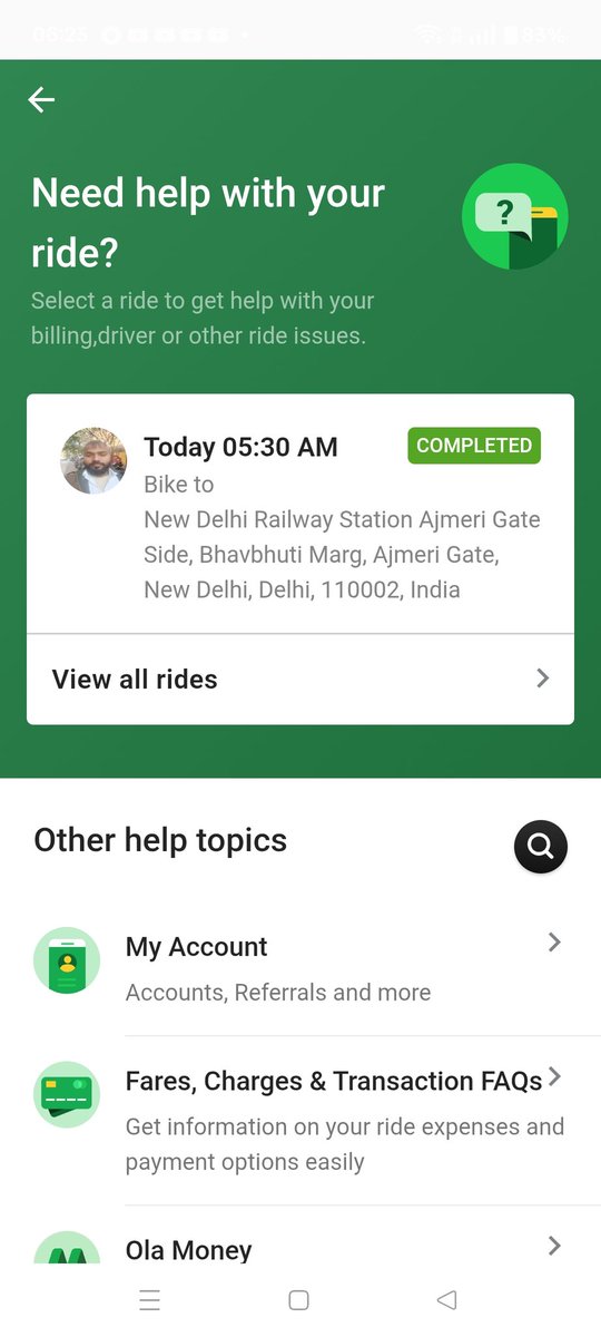 RMukhraiya's tweet photo. @ola_supports 
Dear sir
I was cheated by ola bike
Today I booked ola bike to go NDLS but ur rider drooped me at Dhaula Kuan by saying ride completed and took 100 rs as cash and did not return the remaining amount
Then I took auto for around 150 rs again to reach ndls 
Pls look. https://t.co/uGaH5d0gar