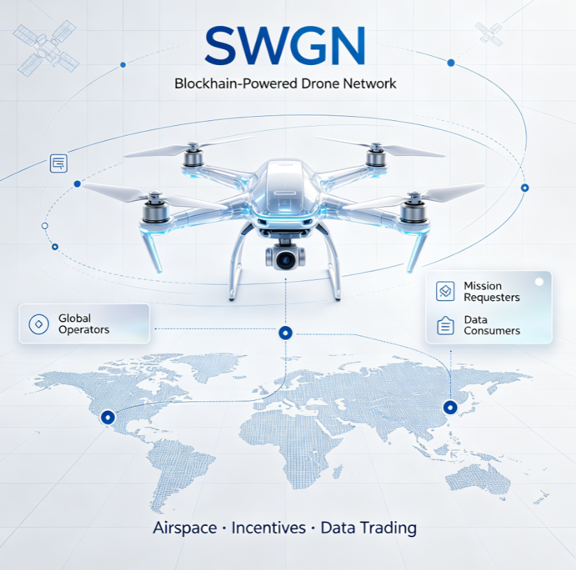 SWGN_official's tweet photo. SWGN: A blockchain decentralized drone ecosystem. $SWGN connects global drone operators, mission requesters &amp; data consumers. We provide transparent airspace allocation, auto mission rewards, and secure aerial &amp; telemetry data storage &amp; trading.

#DroneWeb3 #LowAltitudeEconomy https://t.co/mIReq4JJQd
