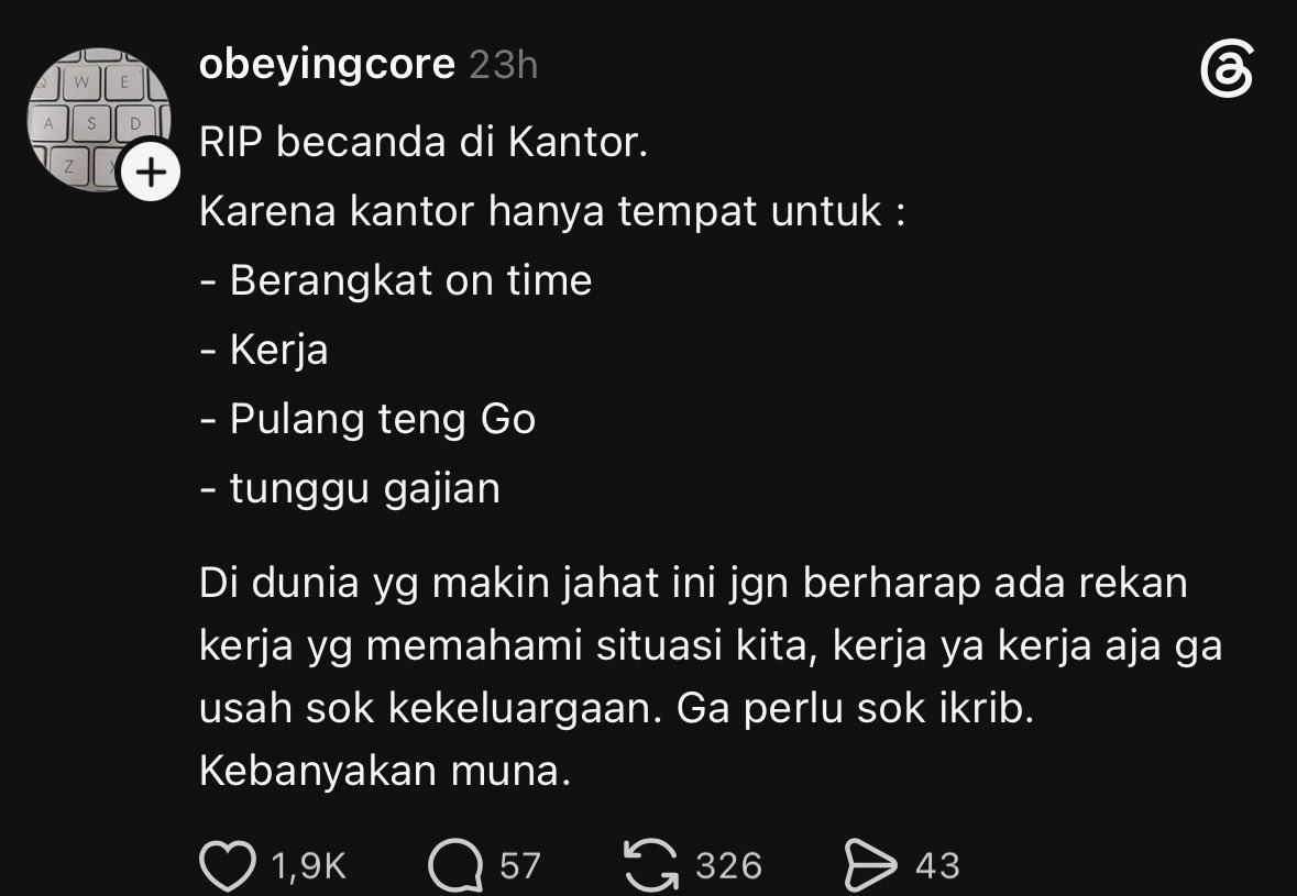 genzcorporation's tweet photo. ga juga sih, ga semua rekan kerja sejahat pikiran lu, kalo gaada yg paham sama situasi lu, mungkin lu masalahnya https://t.co/iYWJh2jusW