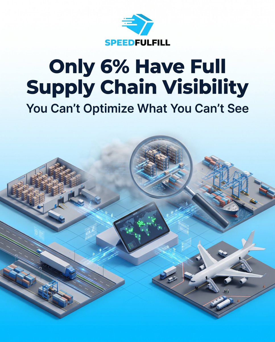 speedfulfill1's tweet photo. Only 6% of businesses have full end-to-end supply chain visibility. 94% are partially blind. 57% call it their #1 operational challenge. You can't optimize what you can't see. #supplychain  #3pl  #supplychainmanagement https://t.co/qg3XKbbXbp