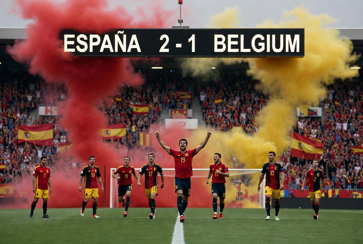 jonathanclemm's tweet photo. The match between Spain and Belgium was truly a top-class and highly exciting encounter. With sharp attacking play and an unrelenting fighting spirit, Spain secured a 2-1 victory after 90 tense minutes. The second goal scored in the final minutes sent the entire stadium into an explosion of joy, with fans cheering wildly amid clouds of red and yellow flares. This was undoubtedly one of the most memorable matches for the Spanish national team in recent times.