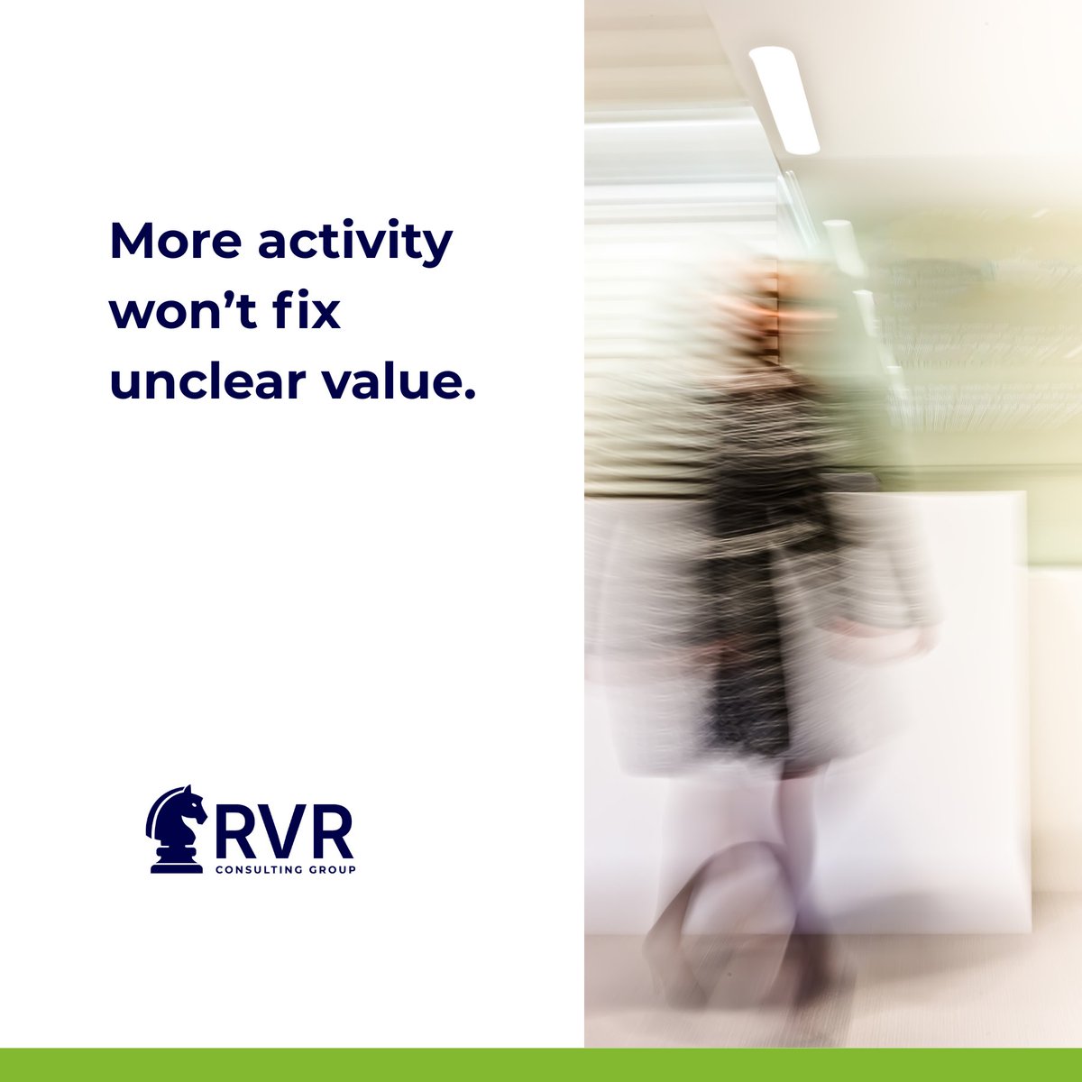 RVRConsulting's tweet photo. When growth slows, the instinct is often to do more.

More marketing. More sales activity. More initiatives.

But more isn't always the answer.

Sometimes the real challenge is that customers don't clearly understand your value. Or teams aren't aligned around priorities. Or growth has exposed gaps that weren't obvious before.

Before adding more activity, make sure you're solving the right problem.

You can't scale confusion.

If growth has slowed and the root cause isn't obvious, our complimentary Business Value Clarity Assessment can help identify where momentum is getting stuck.