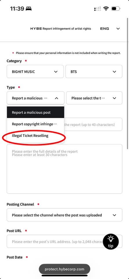 MsCgRkive's tweet photo. we can now report illegal selling of tickets sa HYBE☺️ https://t.co/LMEwmRzdu6