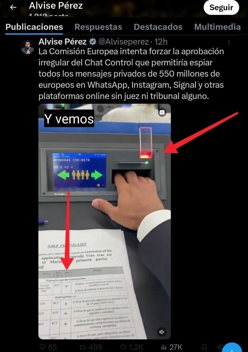 WokeSaturada's tweet photo. Alvise votó en contra de que el Chat Control no entrara en vigor.
En su hoja pone claramente que debe votar + pero votó -
¿Fue por estar haciendo videos chorras, o porque realmente está a favor del Chat Control y es todo un paripé? https://t.co/fhggeNFVoY