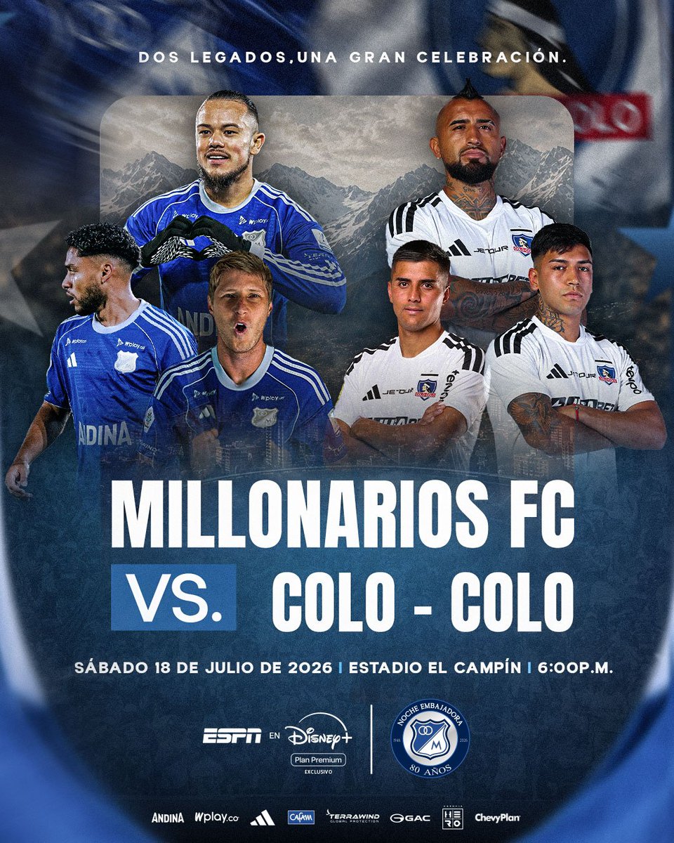 MillosFCoficial's tweet photo. 🎟️ ¡Ya está disponible la boletería! 🏟

Acompáñanos en una noche histórica para celebrar los 80 años de Millonarios FC frente a Colo-Colo. Nos vemos el Sábado 18 de julio en El Campín. Ⓜ️🔥

▶️ Consigue tus entradas en https://t.co/2YW5du8TJz https://t.co/X2b1RsjWxr