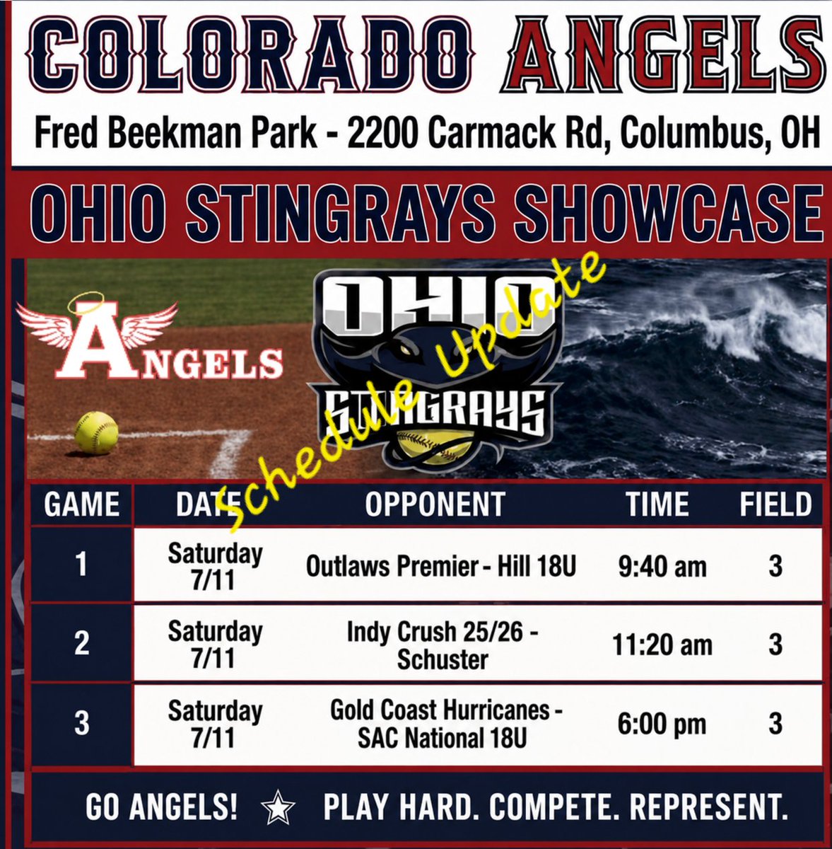 EmmaRice2027's tweet photo. Our updated @OHStingraysShow schedule.  

Hope the ⛈️ stays away. 

@coloradoangels @CoastRecruitsSB @DiamondAddicts @Coach2K_OSU @CoachCourtOSU @CoachNelson_NWF @GoZipsSoftball @Sports_Recruits https://t.co/97oikX00Kb