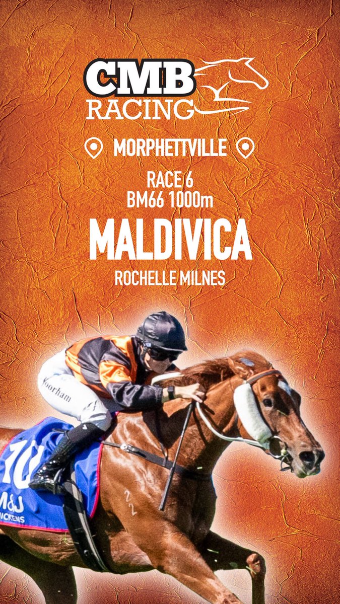 RacingCmb's tweet photo. We head to @SAJockeyClub 

R3 ANNIHILATE drawn well in small field. Expect him to finish off strongly

R6 MALDIVICA back to 1000m, will need a bit of luck but with the right run, be able to attack line well 

Good luck to connections 🏇🧡🖤

@ChrisBieg @RacingSA https://t.co/qnGZLPahTu