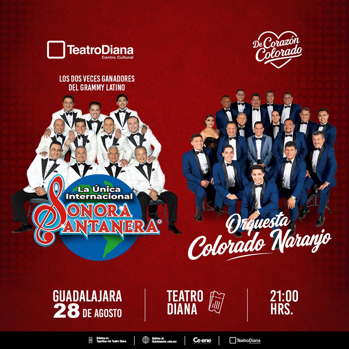 SantaneraMx's tweet photo. Guadalajara, ¿estás listo para una noche inolvidable? ❤️🎶

🎶 Esta vez no solo escucharás nuestros grandes éxitos... los vivirás #DeCorazónColorado.

🗓️28 DE AGOSTO
📍Teatro Diana, Guadalajara Jalisco

¡Compra ya tus boletos en https://t.co/PfgwEdzL02! https://t.co/v0JNJjj1Tn