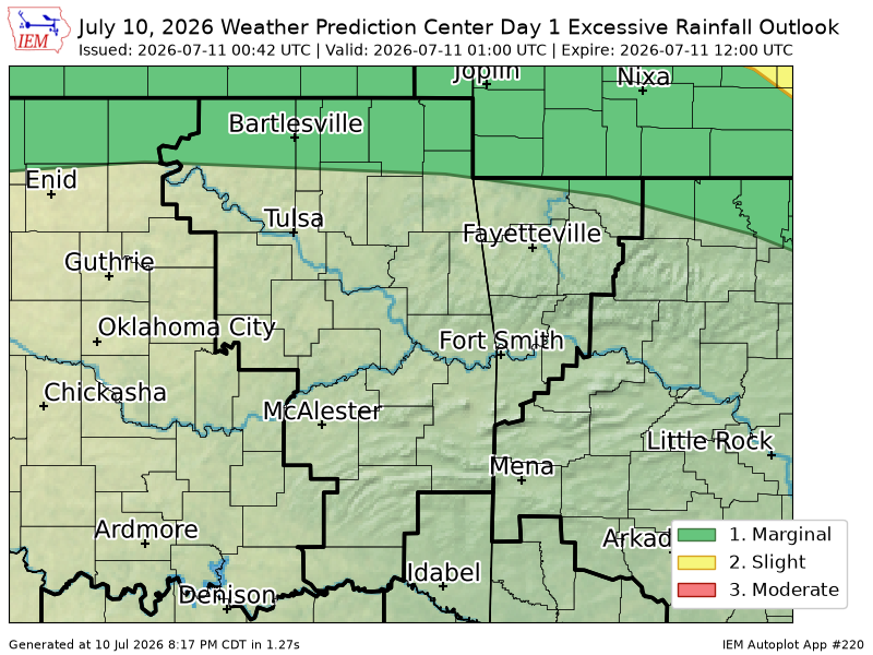 225Arkansas's tweet photo. WPC issues Day 1 Marginal Risk Excessive Rainfall Outlook at Jul 11, 0:42z for TSA https://t.co/Ucexyv72FK https://t.co/Au9CZQhUB1