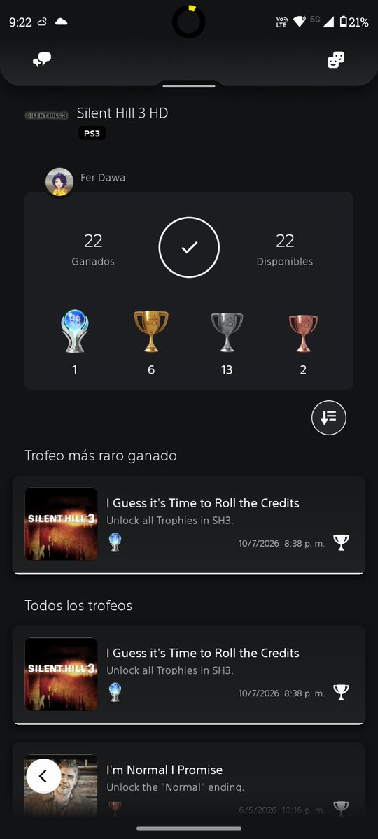 Fer_1589's tweet photo. al fin platino el silent hill 3, en si es fácil el platino, lo difícil es el lag asqueroso que tiene y los tirones https://t.co/AJHV3Jy9tP