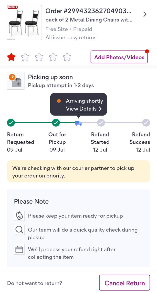 Alimazmi85's tweet photo. @MeeshoSupport It's been 15 days and my 2 return requests are still pending. Every day the pickup is assigned, but no one shows up. Either arrange the pickup and process my refund immediately, or I'll file a complaint in Consumer Court for deficiency in service. @jagograhakjago https://t.co/ixhbi9WROA