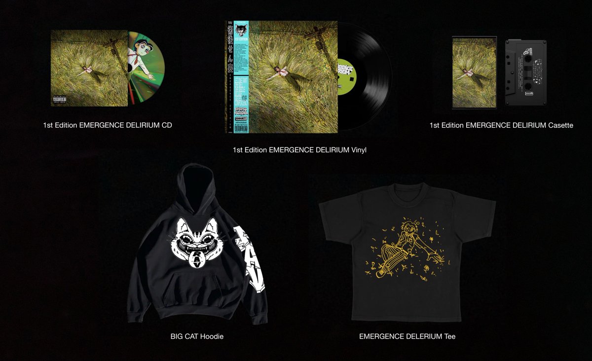 iamRav's tweet photo. Limited 1st Edition EMERGENCE DELIRIUM merch available now at https://t.co/HH4L28GAsy 🌾 https://t.co/V380dDSJFs