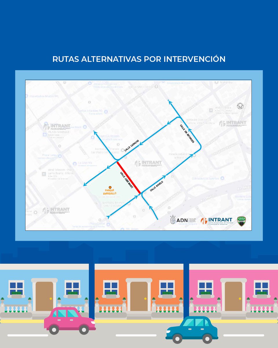 AlcaldiaDN's tweet photo. 🚧 Aviso de cierre temporal de vía

Informamos que debido a los trabajos de remozamiento del Parque Enriquillo, permanecerá cerrado el tránsito en la calle José Martí, entre las calles Ravelo y Caracas. Desde el sábado 11 a partir de las 3 PM, hasta el domingo 12 a las 12 PM. https://t.co/tSQdTHasWC