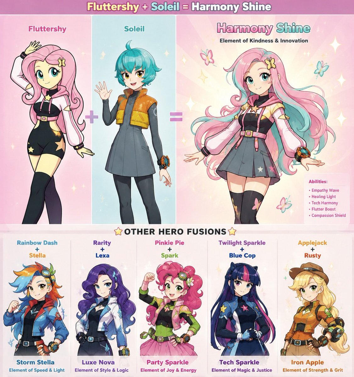 tazelkovoj's tweet photo. 🩷💚🦋There Girl FlutterLayle☀️💛💚

✨(💚Soleil &amp; Fluttershy🩷 at the merge)✨

#메탈카드봇 #메탈카드봇W #MetalCardbot #MCB #MetalCardbotW #MLP #MyLittlePony #EquastriaGirls #FlutterLayle https://t.co/JIa7GjwyMG