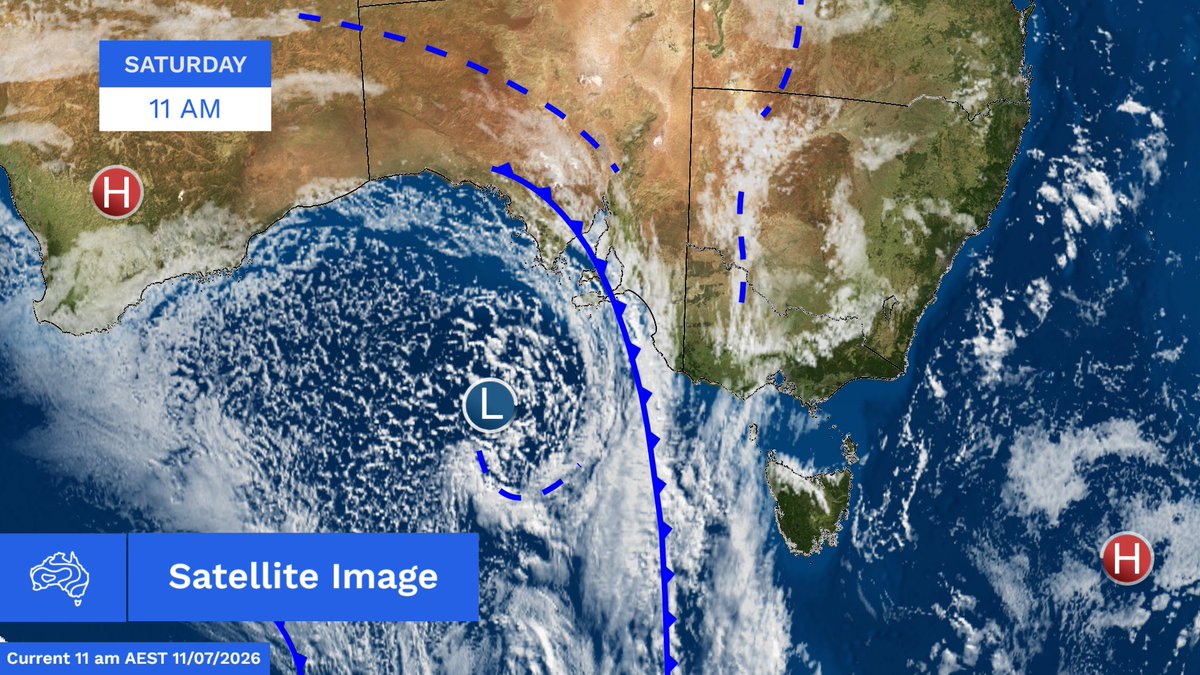 BOM_au's tweet photo. This weekend, a cold front will bring some winter weather hazards, including damaging winds, severe storms, large waves and high tides and snow to parts of #Vic, #NSW, #SA and #Tas.
 
Latest: https://t.co/jlOoTZL1iF https://t.co/97lzQrZaif