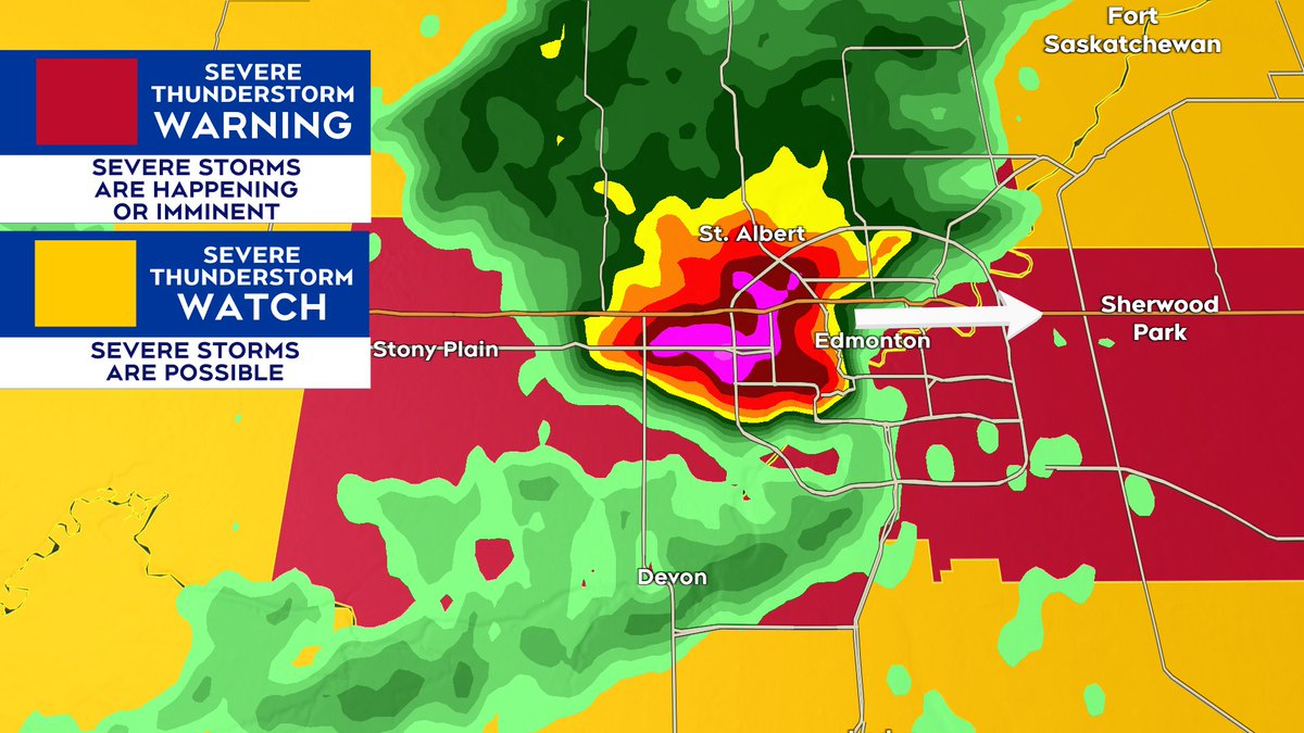 joshclassenCTV's tweet photo. 7:35pm - torrential downpour and small hail from this severe storm moving east across Edmonton.  Heaviest of the rain should last about 30-40min for any given area.  Powerful gusts at the leading edge of the storm as well.  Not much behind the storm once it passes.  #yegwx https://t.co/MI50STUzOo