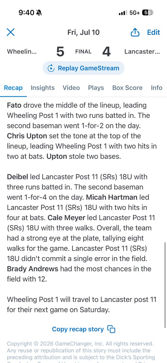 Wheeling Post 1 Baseball tweet media